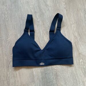 ALO Yoga Navy Ribbed Sports Bra